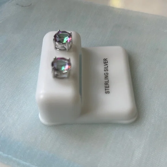 Sterling Silver Mystic topaz solitaire‎ stud Earrings